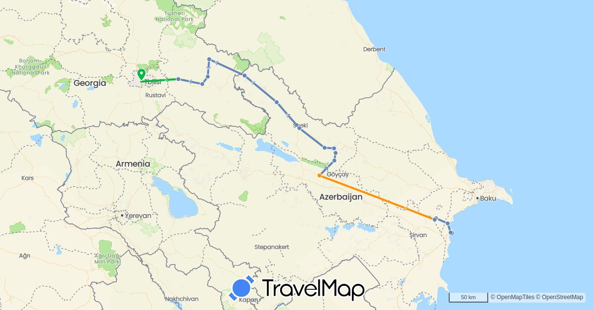 TravelMap itinerary: driving, bus, cycling, hitchhiking in Azerbaijan, Georgia (Asia)